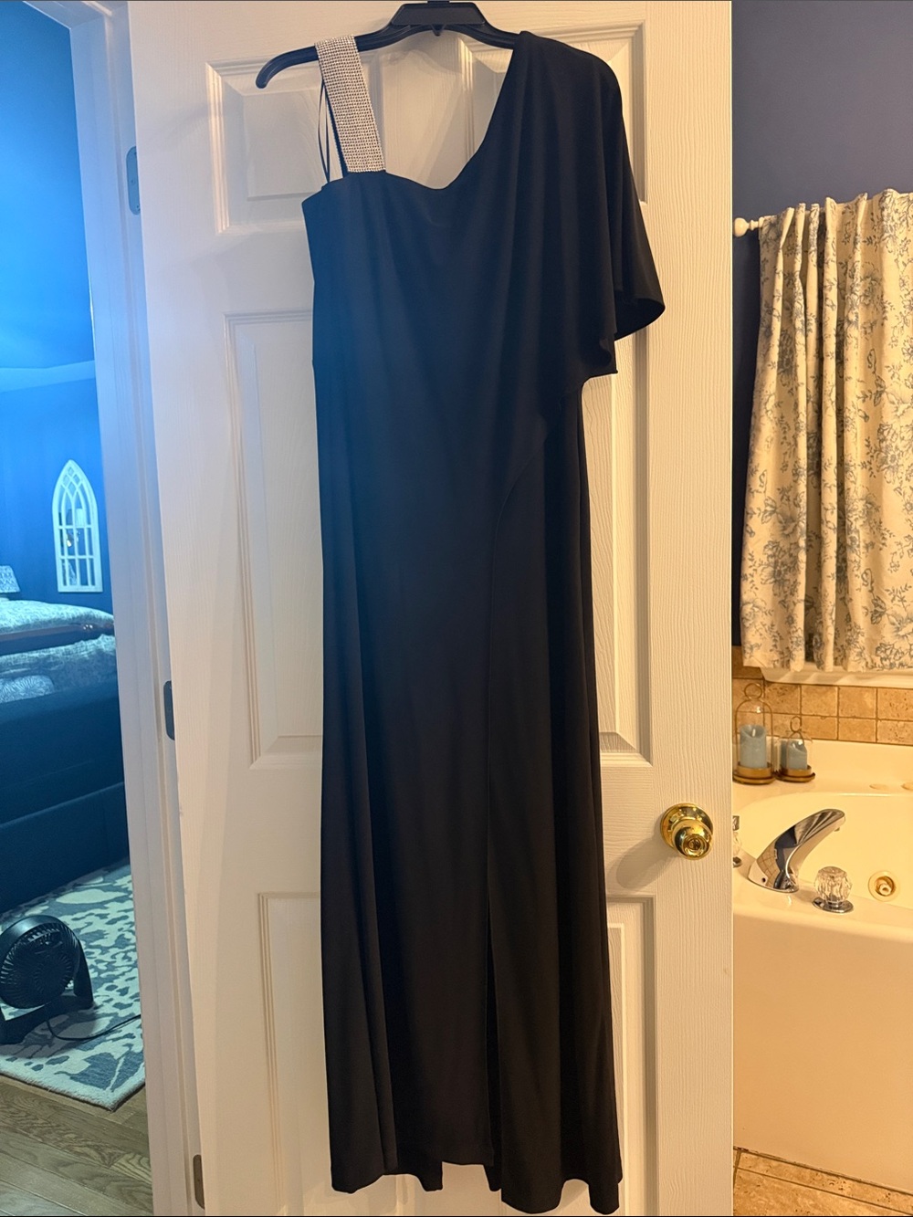 Black One-Shoulder jump suit with Embellished Strap
